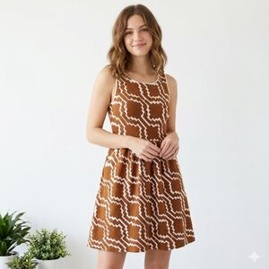 Anthropologie Postmark Lantana Mini Dress Fit Flare Sleeveless Cotton Brown Sz 6